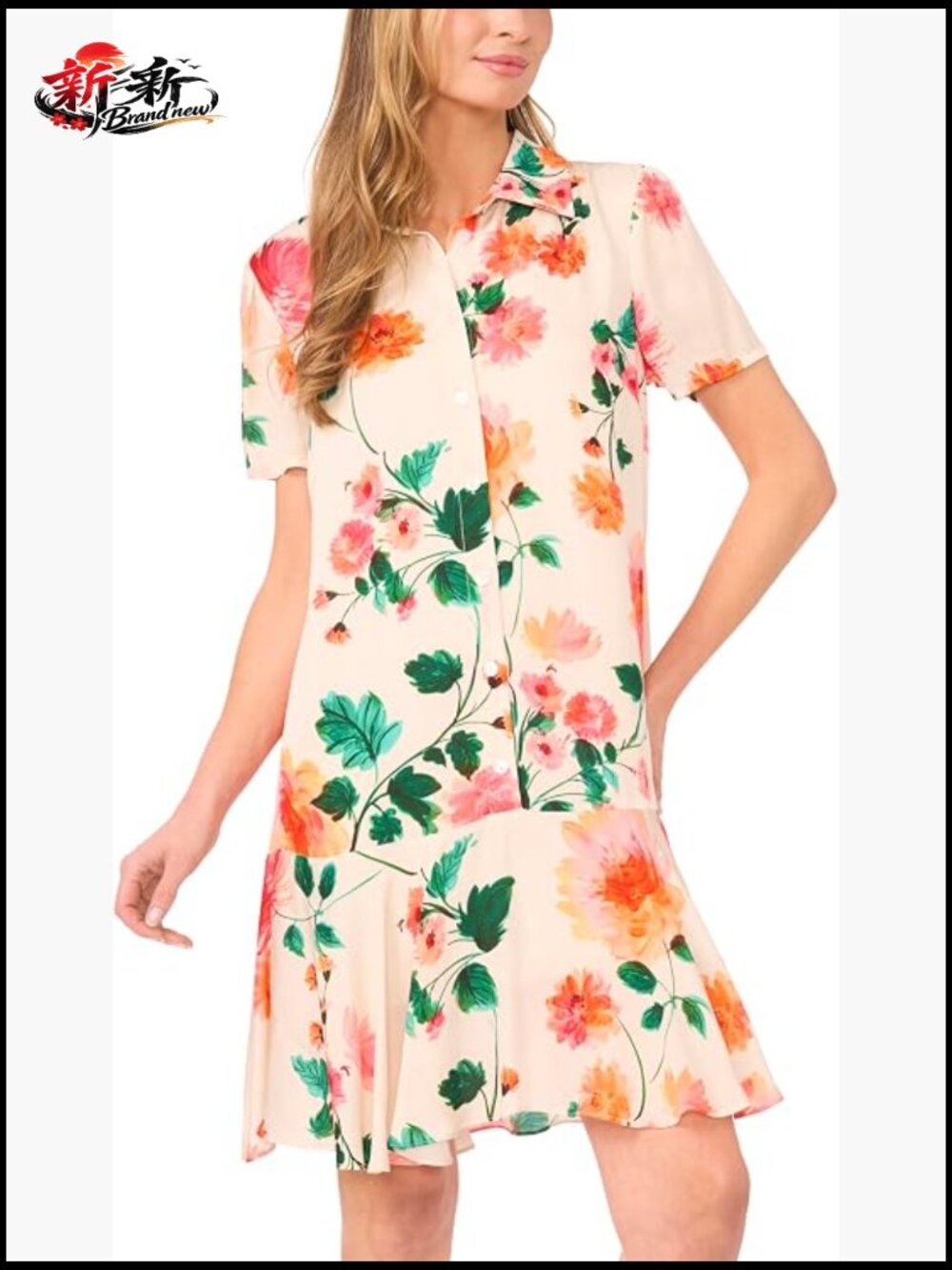 Ted Baker Ellie Short Sleeve Collared Button Down Mini Dress Floral Viscose